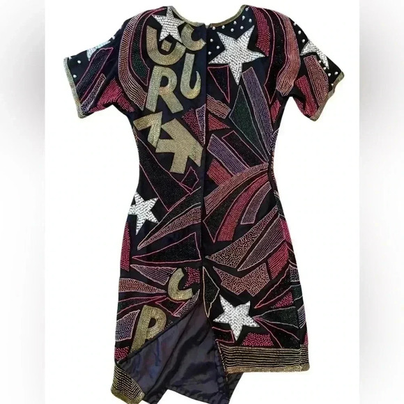 RARE VINTAGE 1980s Lillie Rubin Silk Beaded Cocktail Dress Size Small - Picture 8 of 13